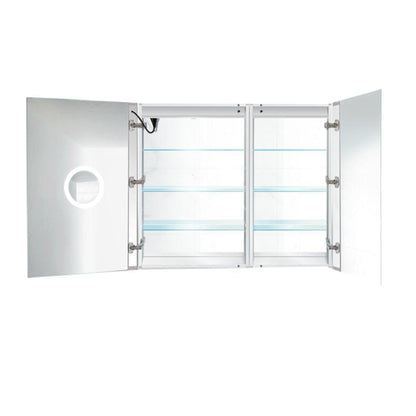 Krugg Reflections Svange 42" x 36" 5000K Single Bi-View Left Opening Recessed/Surface-Mount Illuminated Silver Backed LED Medicine Cabinet Mirror With Built-in Defogger, Dimmer and Electrical Outlet