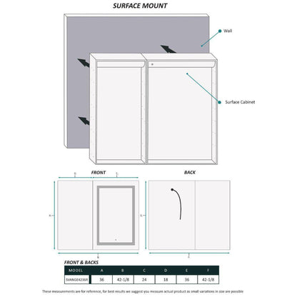 Krugg Reflections Svange 42" x 36" 5000K Single Bi-View Right Opening Recessed/Surface-Mount Illuminated Silver Backed LED Medicine Cabinet Mirror With Built-in Defogger, Dimmer and Electrical Outlet