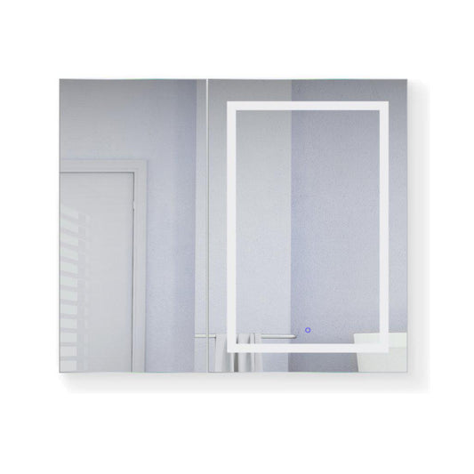 Krugg Reflections Svange 42" x 36" 5000K Single Bi-View Right Opening Recessed/Surface-Mount Illuminated Silver Backed LED Medicine Cabinet Mirror With Built-in Defogger, Dimmer and Electrical Outlet
