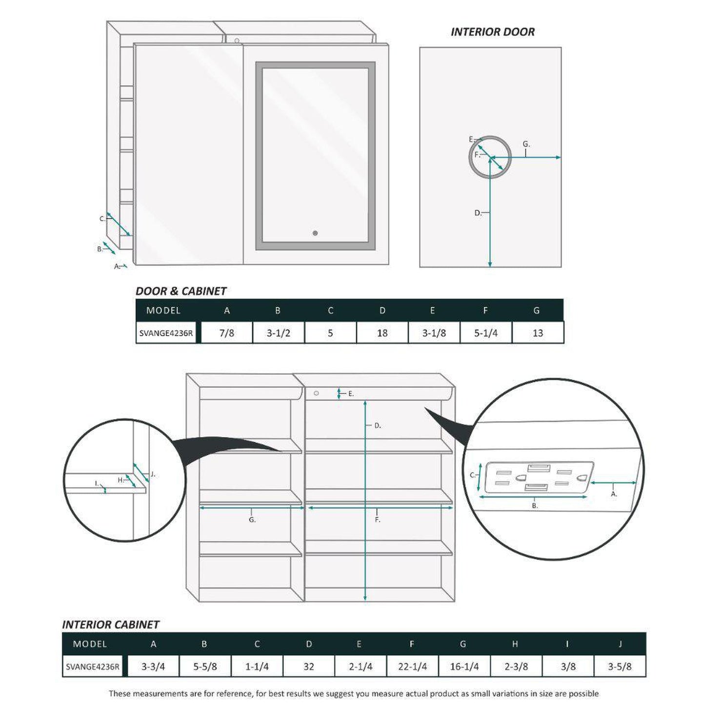 Krugg Reflections Svange 42" x 36" 5000K Single Bi-View Right Opening Recessed/Surface-Mount Illuminated Silver Backed LED Medicine Cabinet Mirror With Built-in Defogger, Dimmer and Electrical Outlet