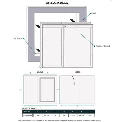 Krugg Reflections Svange 42" x 36" 5000K Single Bi-View Right Opening Recessed/Surface-Mount Illuminated Silver Backed LED Medicine Cabinet Mirror With Built-in Defogger, Dimmer and Electrical Outlet