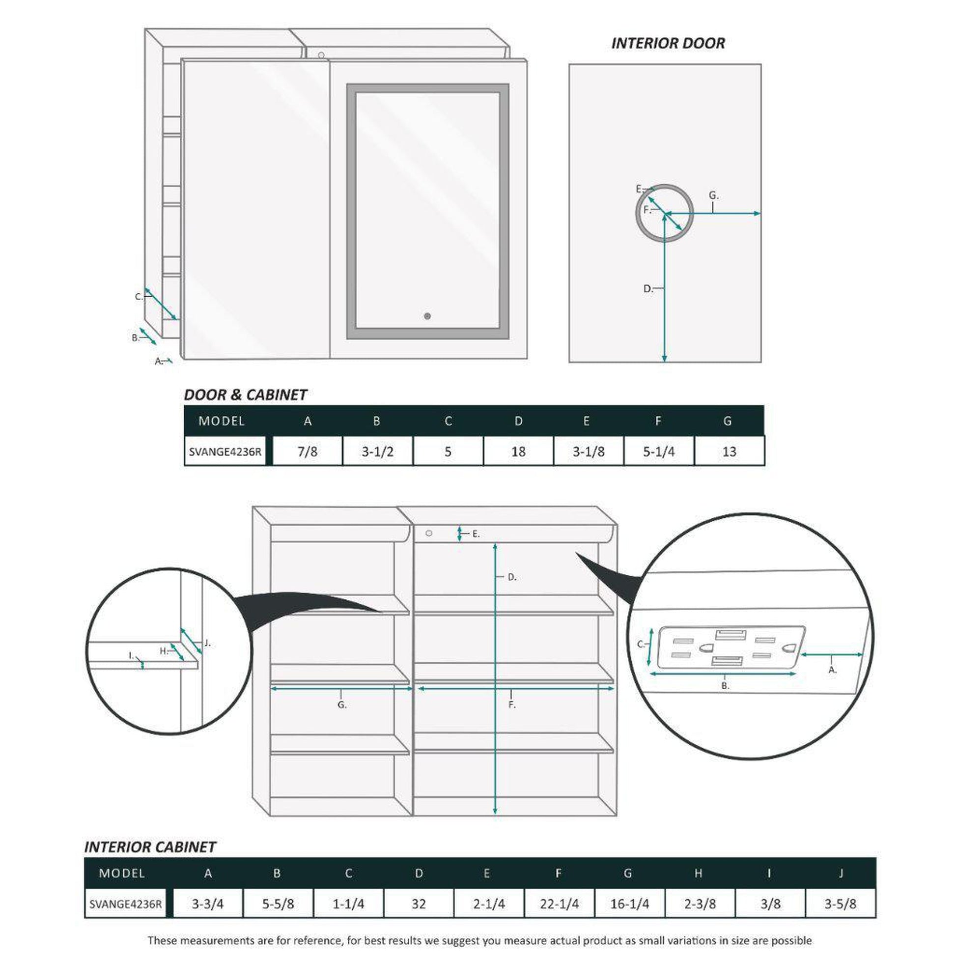 Krugg Reflections Svange 42" x 36" 5000K Single Bi-View Right Opening Recessed/Surface-Mount Illuminated Silver Backed LED Medicine Cabinet Mirror With Built-in Defogger, Dimmer and Electrical Outlet