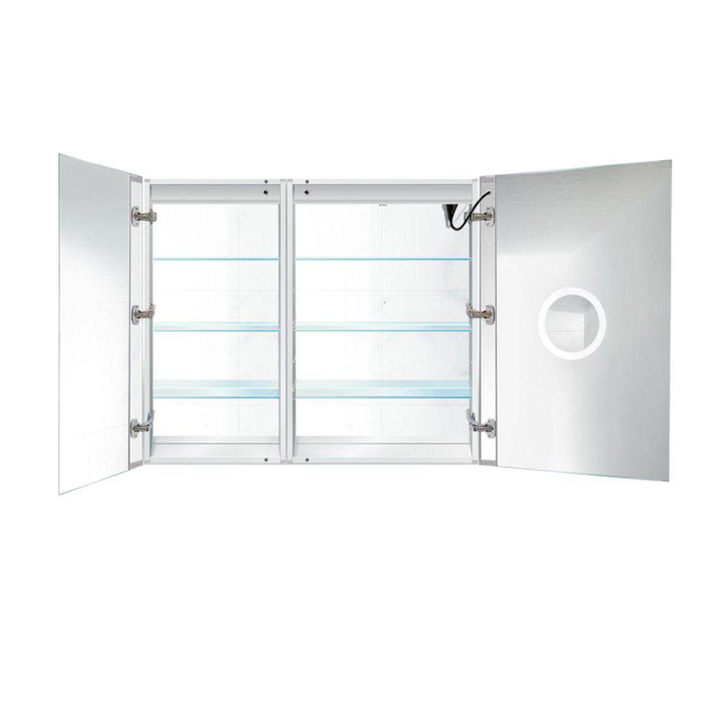 Krugg Reflections Svange 42" x 36" 5000K Single Bi-View Right Opening Recessed/Surface-Mount Illuminated Silver Backed LED Medicine Cabinet Mirror With Built-in Defogger, Dimmer and Electrical Outlet