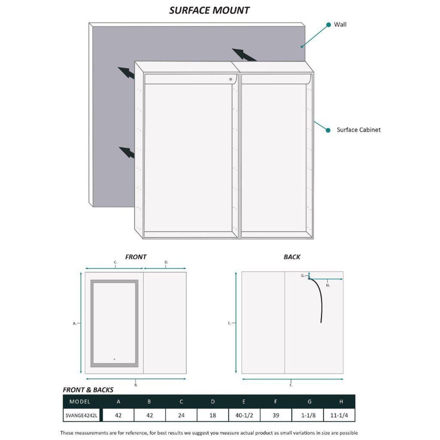 Krugg Reflections Svange 42" x 42" 5000K Single Bi-View Left Opening Recessed/Surface-Mount Illuminated Silver Backed LED Medicine Cabinet Mirror With Built-in Defogger, Dimmer and Electrical Outlet
