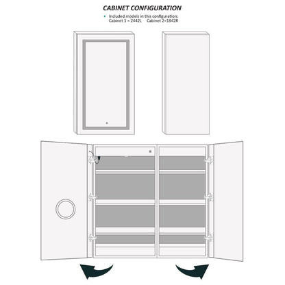 Krugg Reflections Svange 42" x 42" 5000K Single Bi-View Left Opening Recessed/Surface-Mount Illuminated Silver Backed LED Medicine Cabinet Mirror With Built-in Defogger, Dimmer and Electrical Outlet