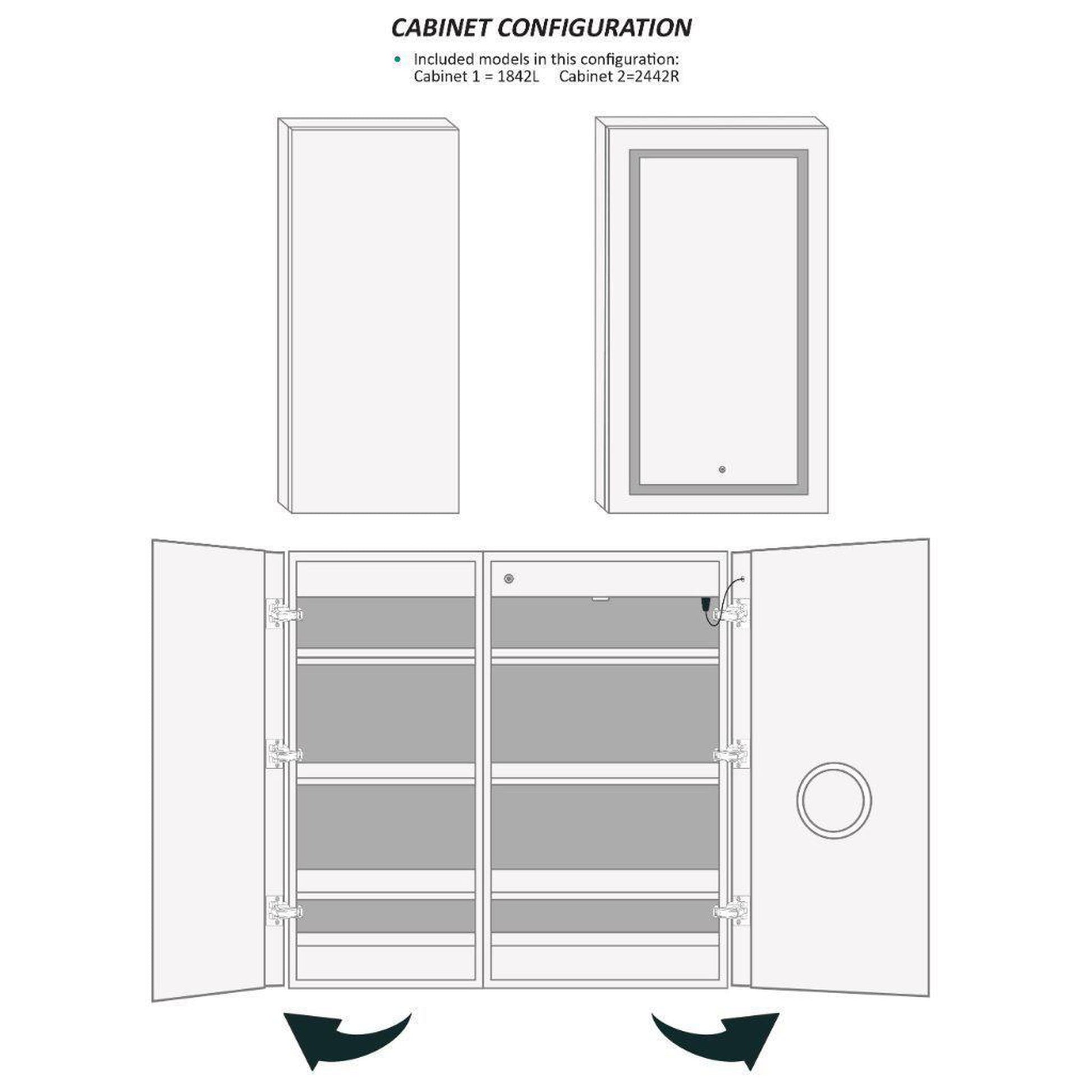 Krugg Reflections Svange 42" x 42" 5000K Single Bi-View Right Opening Recessed/Surface-Mount Illuminated Silver Backed LED Medicine Cabinet Mirror With Built-in Defogger, Dimmer and Electrical Outlet