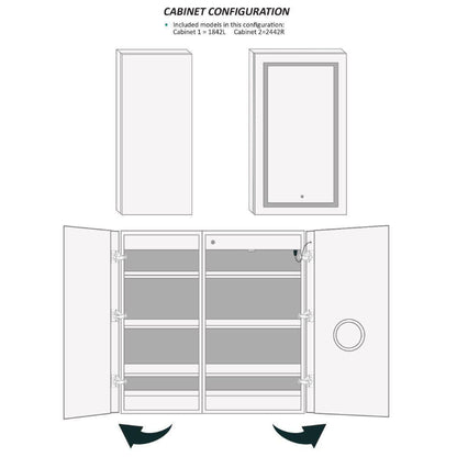 Krugg Reflections Svange 42" x 42" 5000K Single Bi-View Right Opening Recessed/Surface-Mount Illuminated Silver Backed LED Medicine Cabinet Mirror With Built-in Defogger, Dimmer and Electrical Outlet