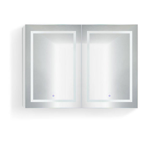 Krugg Reflections Svange 48" x 36" 5000K Double Dual Opening Recessed/Surface-Mount Illuminated Silver Backed LED Medicine Cabinet Mirror With Built-in Defogger, Dimmer and Electrical Outlet