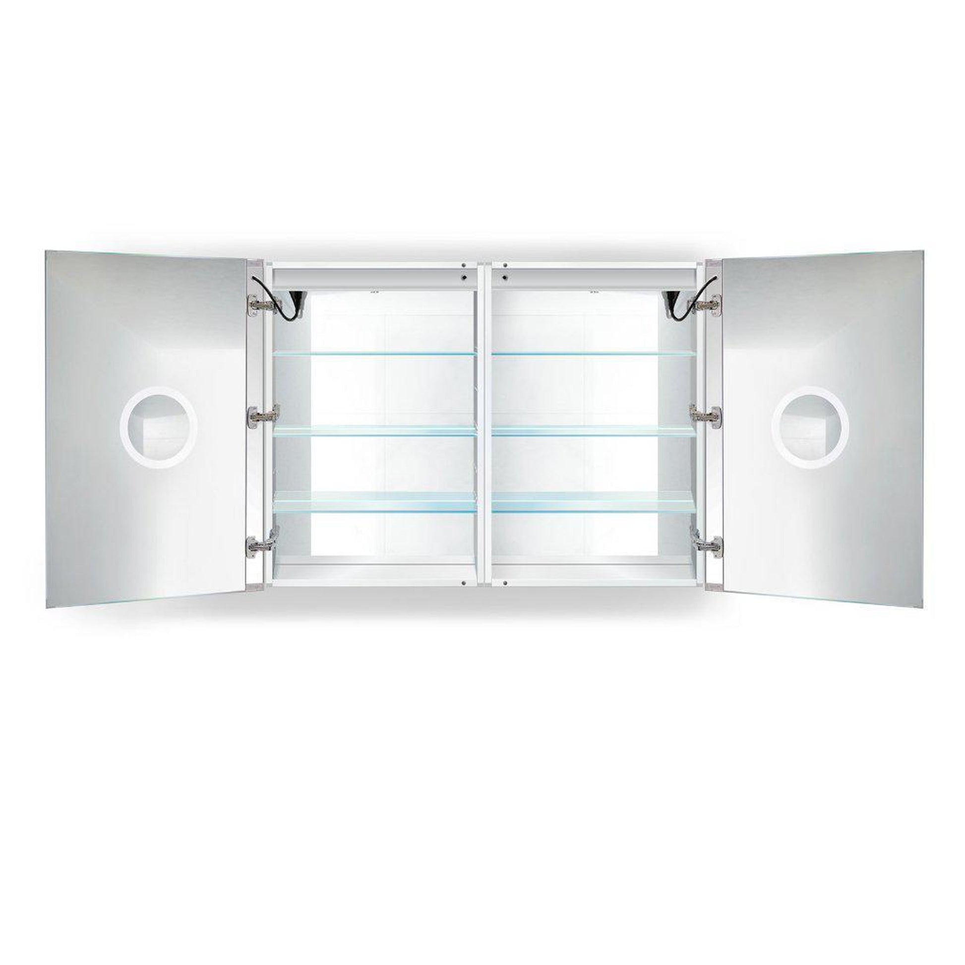 Krugg Reflections Svange 48" x 36" 5000K Double Dual Opening Recessed/Surface-Mount Illuminated Silver Backed LED Medicine Cabinet Mirror With Built-in Defogger, Dimmer and Electrical Outlet