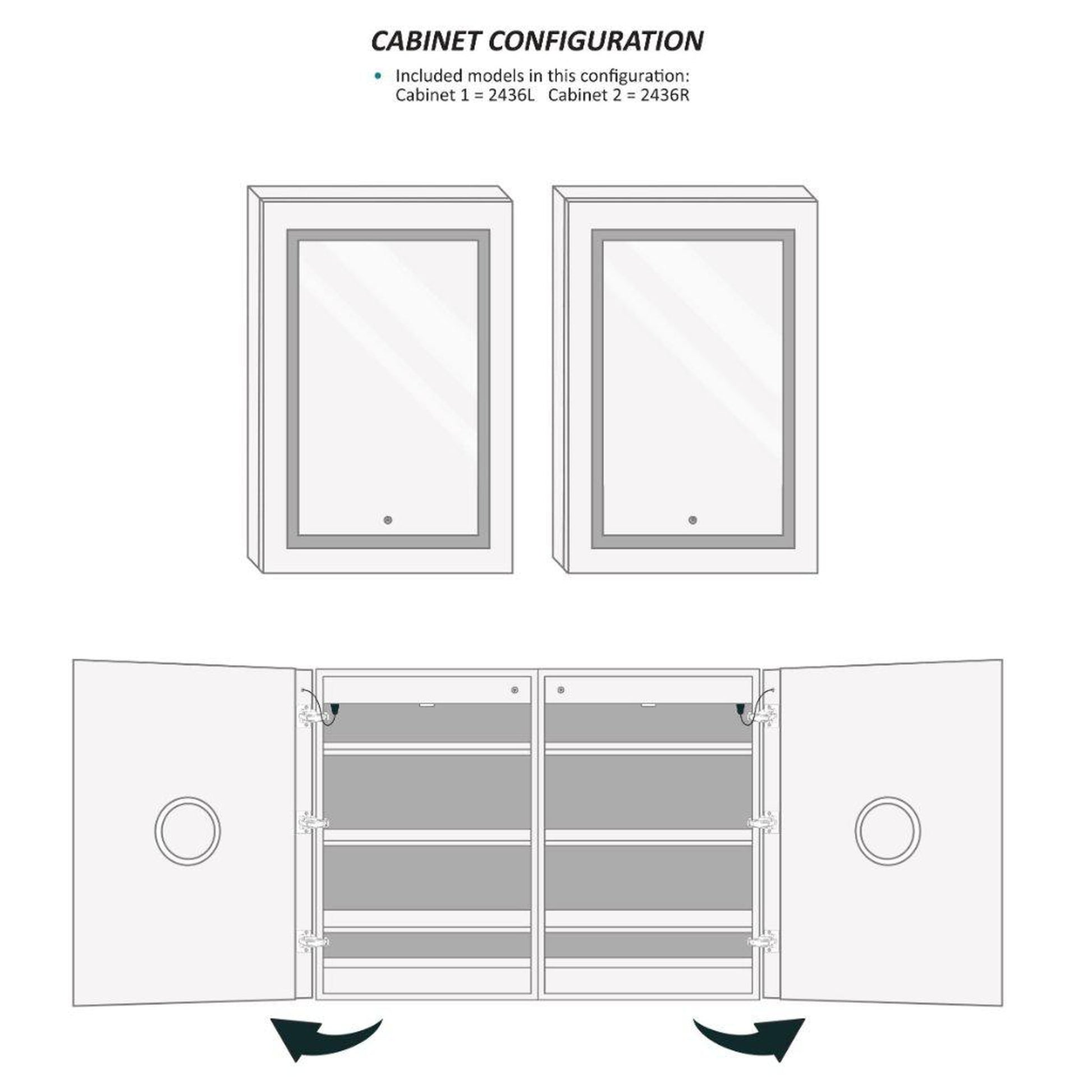 Krugg Reflections Svange 48" x 36" 5000K Double Dual Opening Recessed/Surface-Mount Illuminated Silver Backed LED Medicine Cabinet Mirror With Built-in Defogger, Dimmer and Electrical Outlet