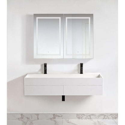 Krugg Reflections Svange 48" x 36" 5000K Double Dual Opening Recessed/Surface-Mount Illuminated Silver Backed LED Medicine Cabinet Mirror With Built-in Defogger, Dimmer and Electrical Outlet