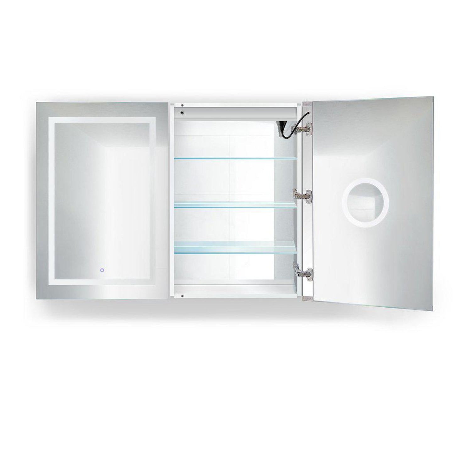 Krugg Reflections Svange 48" x 36" 5000K Double Dual Opening Recessed/Surface-Mount Illuminated Silver Backed LED Medicine Cabinet Mirror With Built-in Defogger, Dimmer and Electrical Outlet