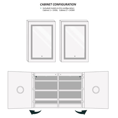 Krugg Reflections Svange 48" x 36" 5000K Double Dual Opening Recessed/Surface-Mount Illuminated Silver Backed LED Medicine Cabinet Mirror With Built-in Defogger, Dimmer and Electrical Outlet