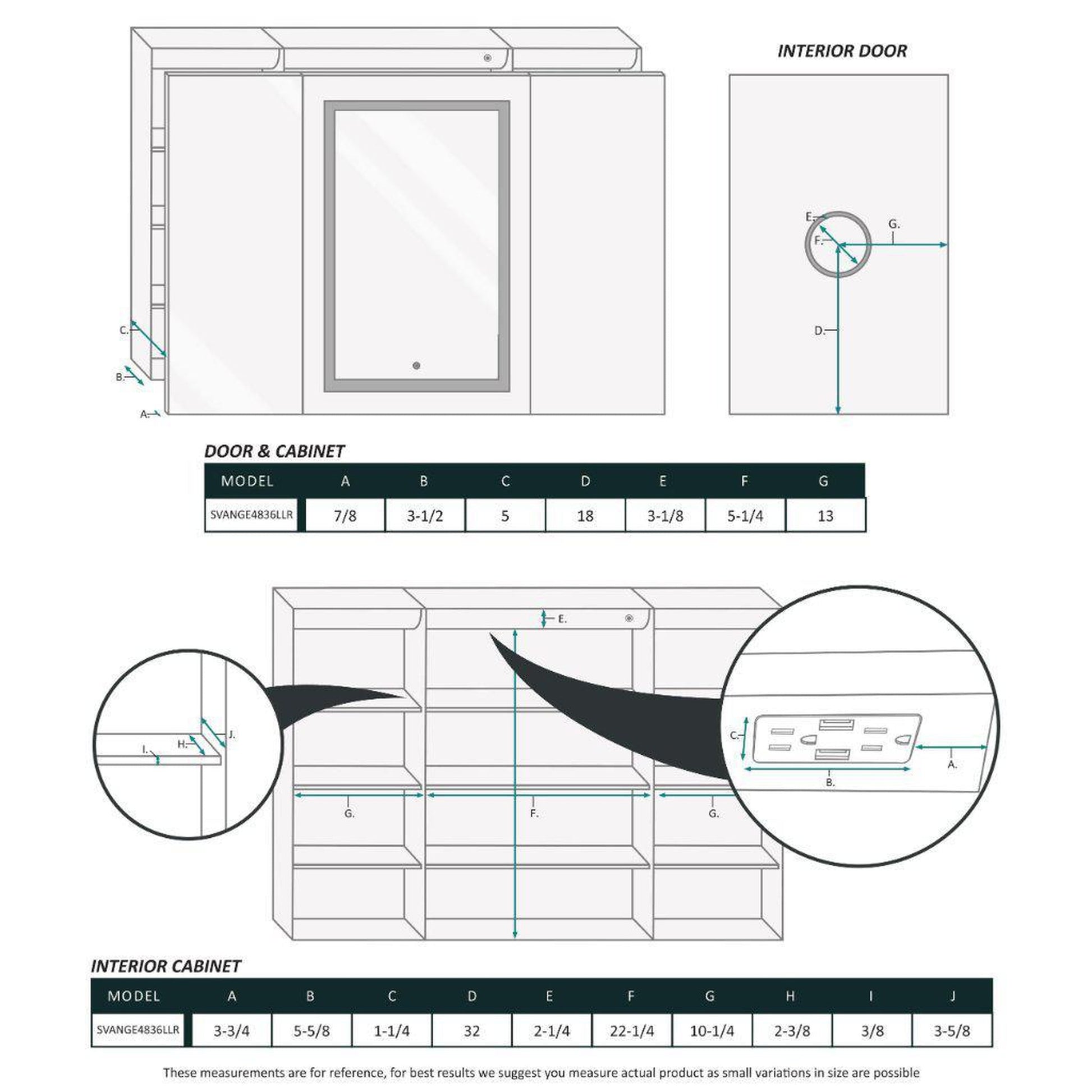 Krugg Reflections Svange 48" x 36" 5000K Single Tri-View Left-Left-Right Opening Recessed/Surface-Mount Illuminated Silver Backed LED Medicine Cabinet Mirror With Built-in Defogger, Dimmer and Electrical Outlet