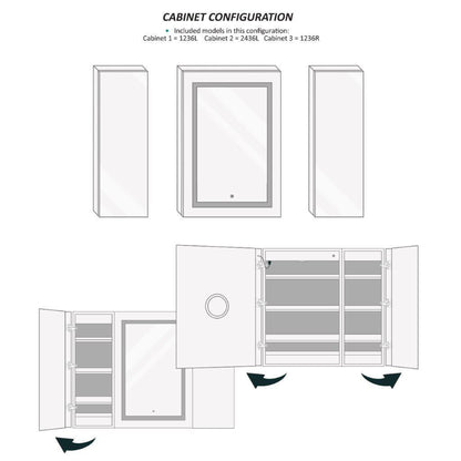 Krugg Reflections Svange 48" x 36" 5000K Single Tri-View Left-Left-Right Opening Recessed/Surface-Mount Illuminated Silver Backed LED Medicine Cabinet Mirror With Built-in Defogger, Dimmer and Electrical Outlet