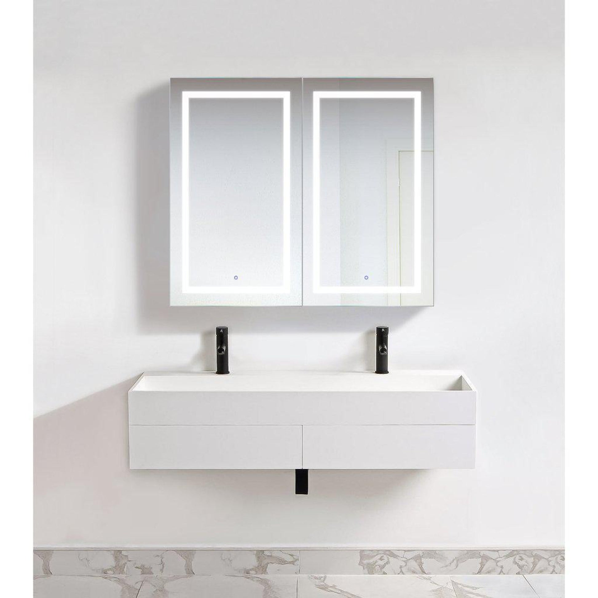 Krugg Reflections Svange 48" x 42" 5000K Double Dual Opening Recessed/Surface-Mount Illuminated Silver Backed LED Medicine Cabinet Mirror With Built-in Defogger, Dimmer and Electrical Outlet