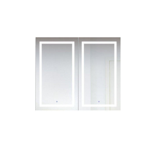 Krugg Reflections Svange 48" x 42" 5000K Double Dual Opening Recessed/Surface-Mount Illuminated Silver Backed LED Medicine Cabinet Mirror With Built-in Defogger, Dimmer and Electrical Outlet