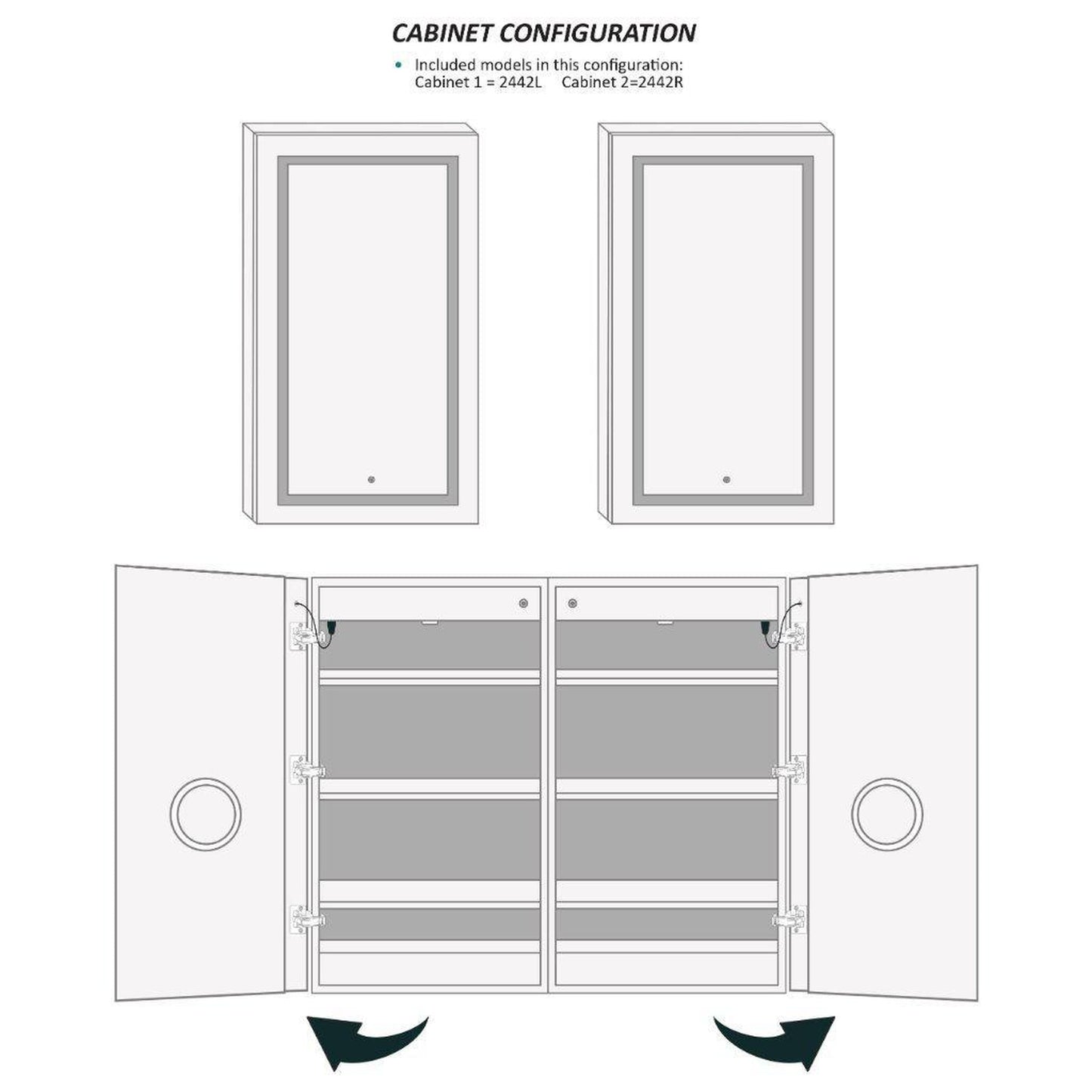 Krugg Reflections Svange 48" x 42" 5000K Double Dual Opening Recessed/Surface-Mount Illuminated Silver Backed LED Medicine Cabinet Mirror With Built-in Defogger, Dimmer and Electrical Outlet