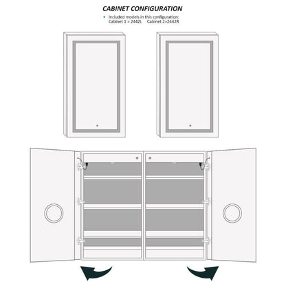 Krugg Reflections Svange 48" x 42" 5000K Double Dual Opening Recessed/Surface-Mount Illuminated Silver Backed LED Medicine Cabinet Mirror With Built-in Defogger, Dimmer and Electrical Outlet