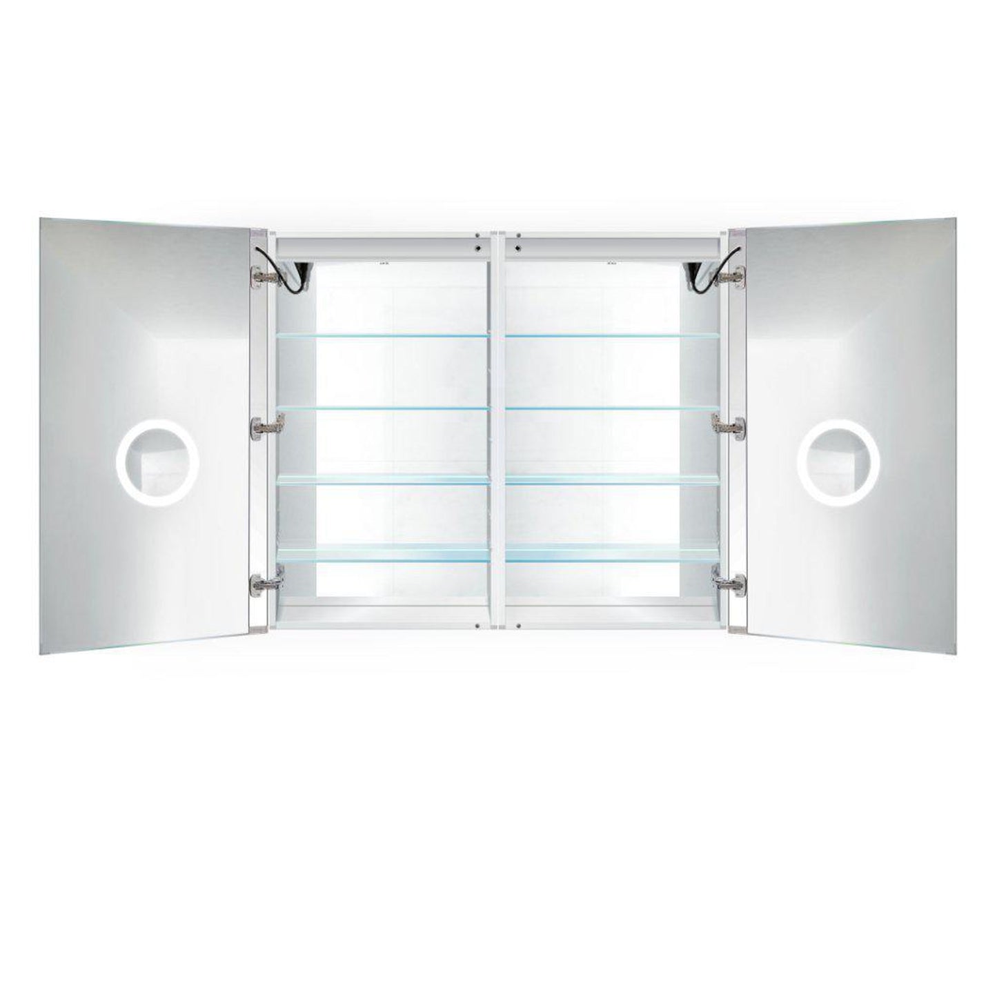 Krugg Reflections Svange 48" x 42" 5000K Double Dual Opening Recessed/Surface-Mount Illuminated Silver Backed LED Medicine Cabinet Mirror With Built-in Defogger, Dimmer and Electrical Outlet