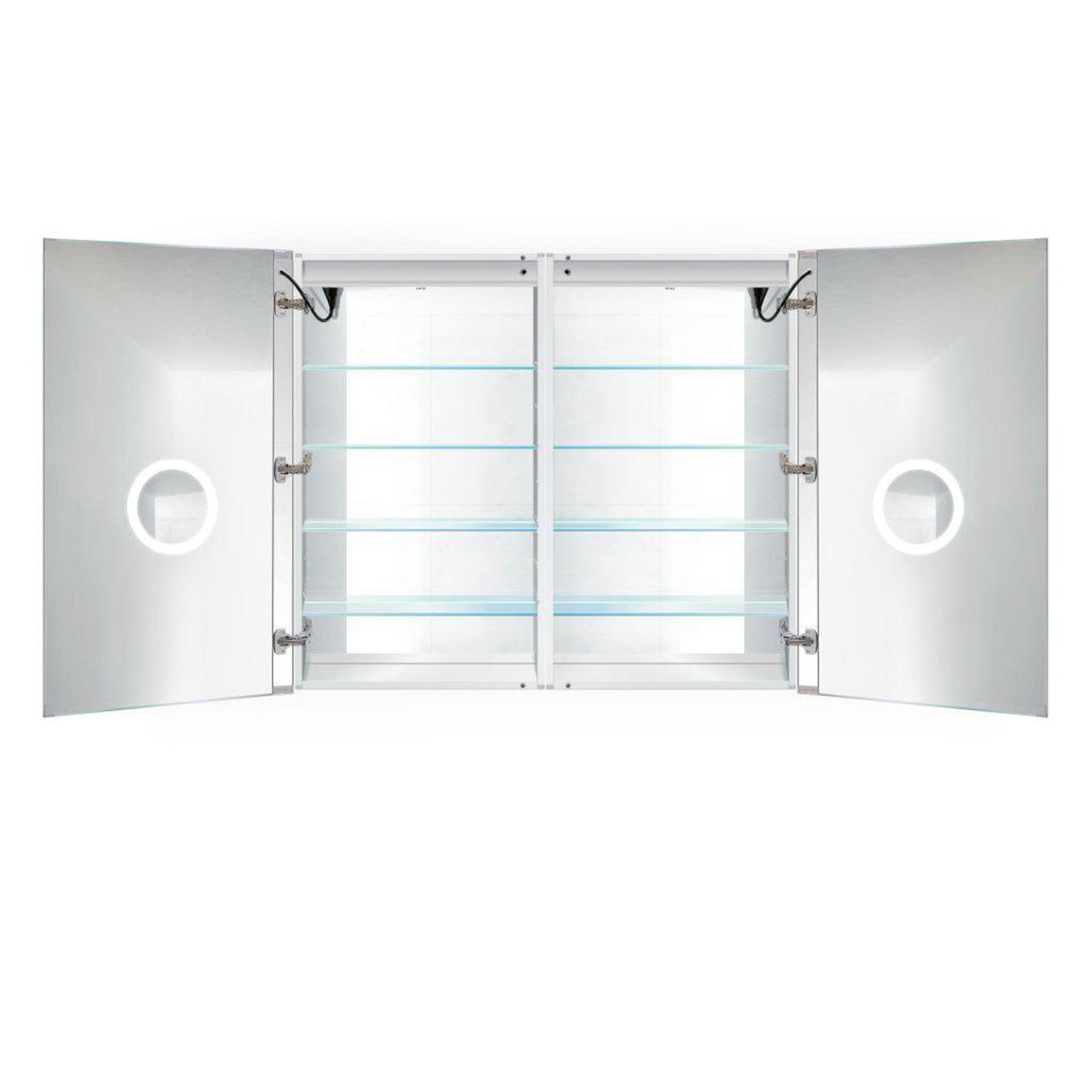 Krugg Reflections Svange 48" x 42" 5000K Double Dual Opening Recessed/Surface-Mount Illuminated Silver Backed LED Medicine Cabinet Mirror With Built-in Defogger, Dimmer and Electrical Outlet