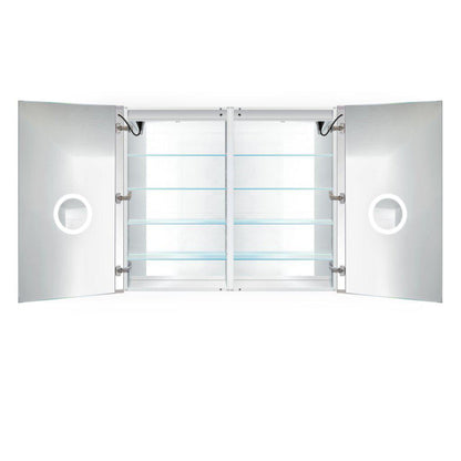 Krugg Reflections Svange 48" x 42" 5000K Double Dual Opening Recessed/Surface-Mount Illuminated Silver Backed LED Medicine Cabinet Mirror With Built-in Defogger, Dimmer and Electrical Outlet