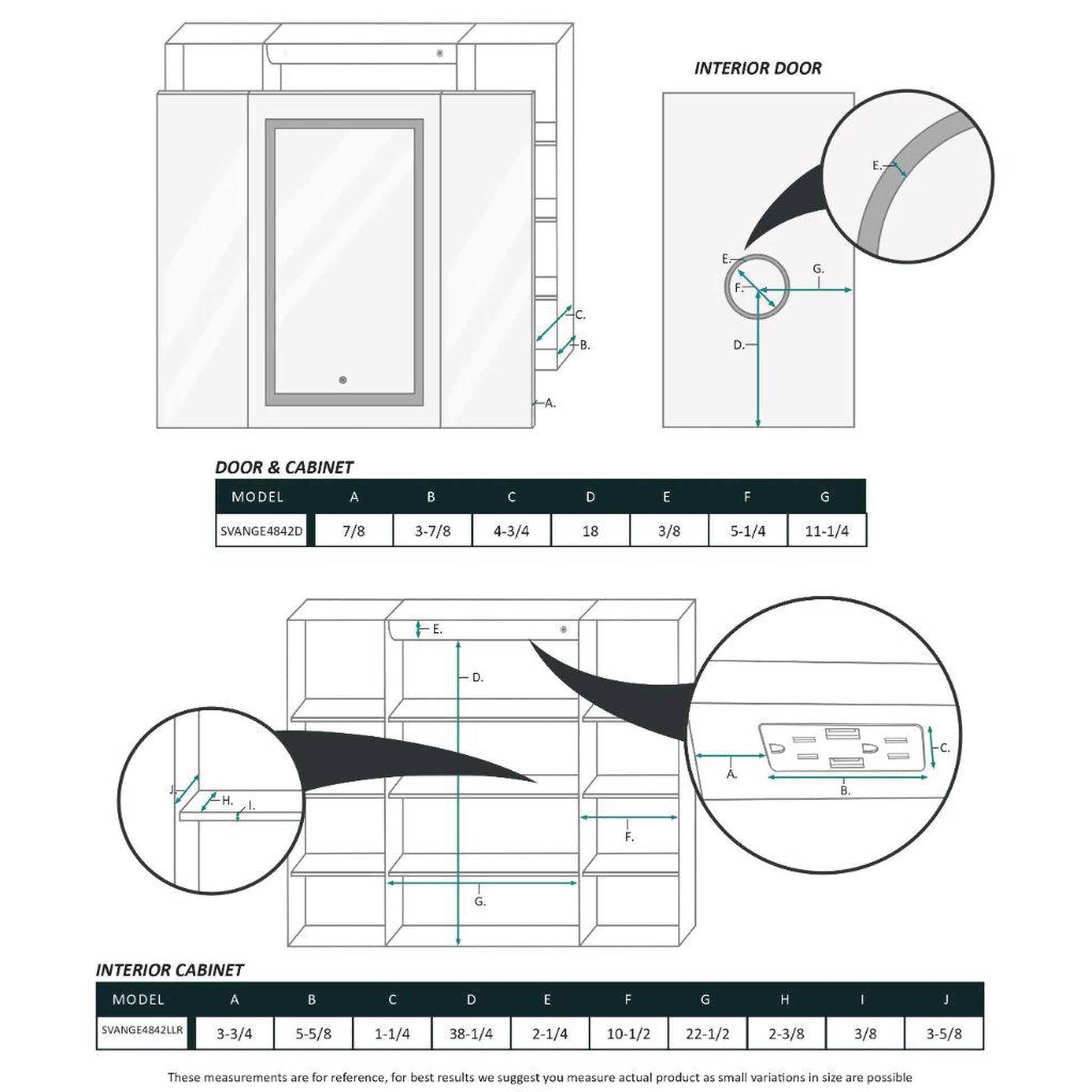 Krugg Reflections Svange 48" x 42" 5000K Singlle Tri-View Left-Left-Right Opening Recessed/Surface-Mount Illuminated Silver Backed LED Medicine Cabinet Mirror With Built-in Defogger, Dimmer and Electrical Outlet