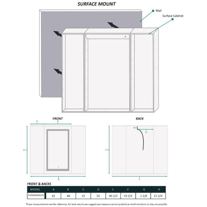 Krugg Reflections Svange 48" x 42" 5000K Singlle Tri-View Left-Left-Right Opening Recessed/Surface-Mount Illuminated Silver Backed LED Medicine Cabinet Mirror With Built-in Defogger, Dimmer and Electrical Outlet