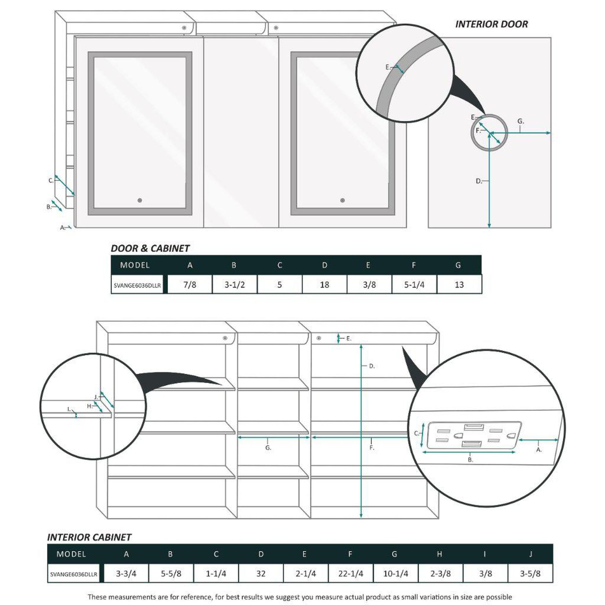 Krugg Reflections Svange 60" x 36" 5000K Double Left-Left-Right Opening Recessed/Surface-Mount Illuminated Silver Backed LED Medicine Cabinet Mirror With Built-in Defogger, Dimmer and Electrical Outlet