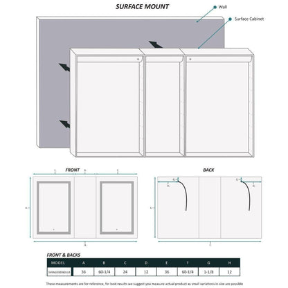 Krugg Reflections Svange 60" x 36" 5000K Double Left-Left-Right Opening Recessed/Surface-Mount Illuminated Silver Backed LED Medicine Cabinet Mirror With Built-in Defogger, Dimmer and Electrical Outlet