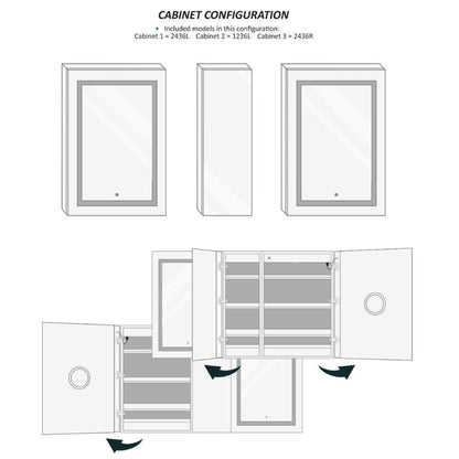 Krugg Reflections Svange 60" x 36" 5000K Double Left-Left-Right Opening Recessed/Surface-Mount Illuminated Silver Backed LED Medicine Cabinet Mirror With Built-in Defogger, Dimmer and Electrical Outlet