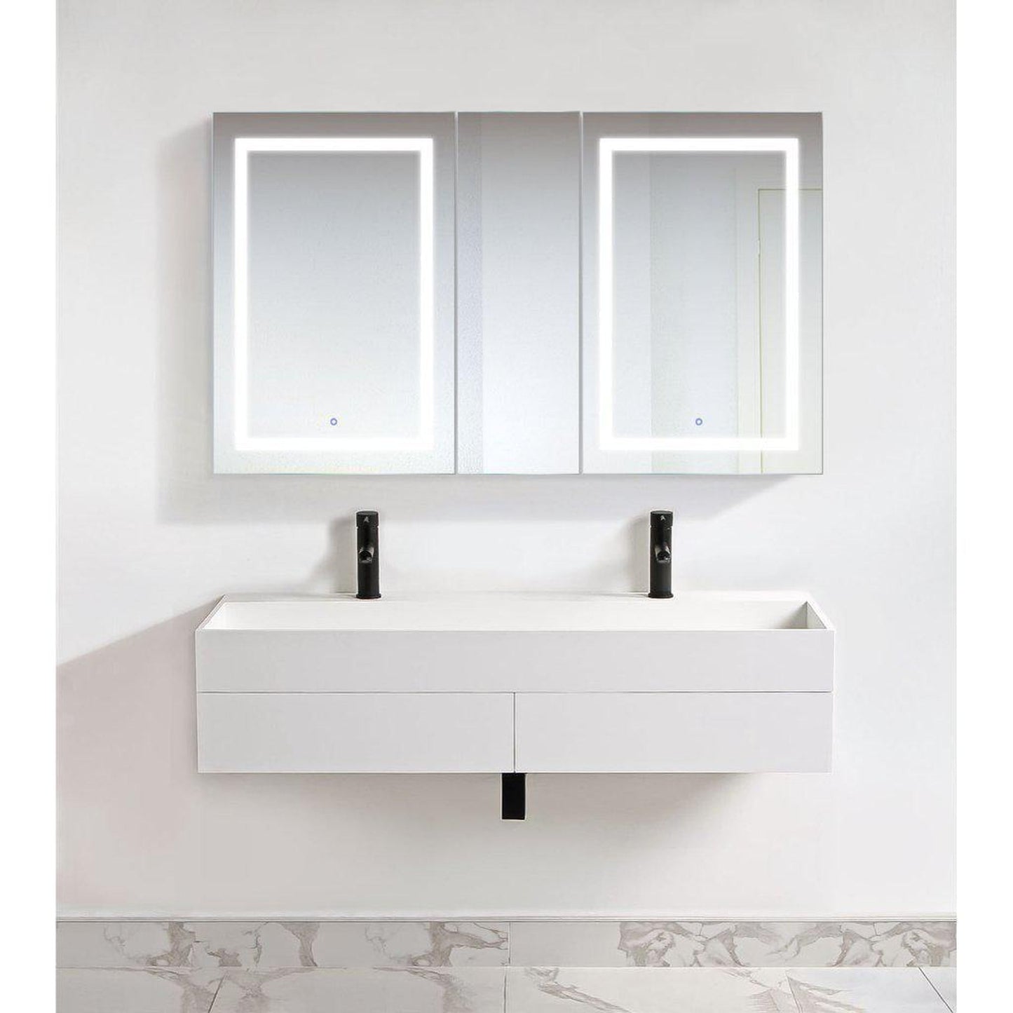 Krugg Reflections Svange 60" x 36" 5000K Double Left-Left-Right Opening Recessed/Surface-Mount Illuminated Silver Backed LED Medicine Cabinet Mirror With Built-in Defogger, Dimmer and Electrical Outlet