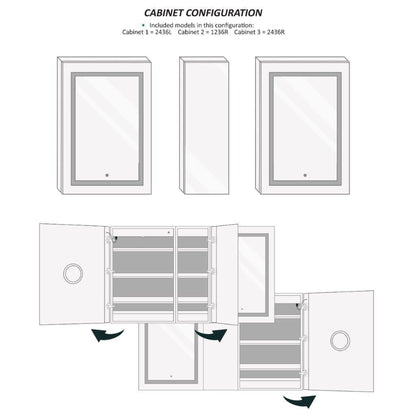 Krugg Reflections Svange 60" x 36" 5000K Double Left-Right-Right Opening Recessed/Surface-Mount Illuminated Silver Backed LED Medicine Cabinet Mirror With Built-in Defogger, Dimmer and Electrical Outlet