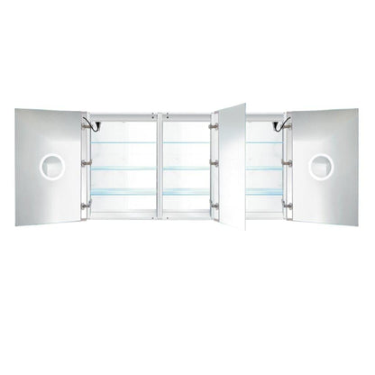 Krugg Reflections Svange 60" x 36" 5000K Double Left-Right-Right Opening Recessed/Surface-Mount Illuminated Silver Backed LED Medicine Cabinet Mirror With Built-in Defogger, Dimmer and Electrical Outlet