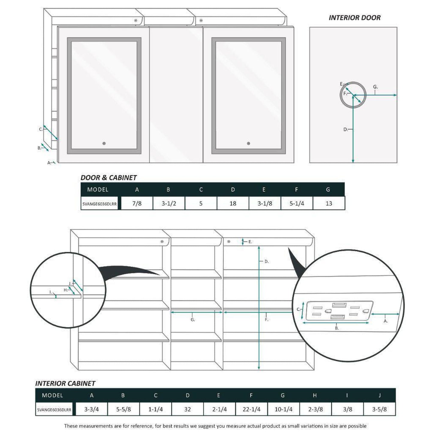 Krugg Reflections Svange 60" x 36" 5000K Double Left-Right-Right Opening Recessed/Surface-Mount Illuminated Silver Backed LED Medicine Cabinet Mirror With Built-in Defogger, Dimmer and Electrical Outlet