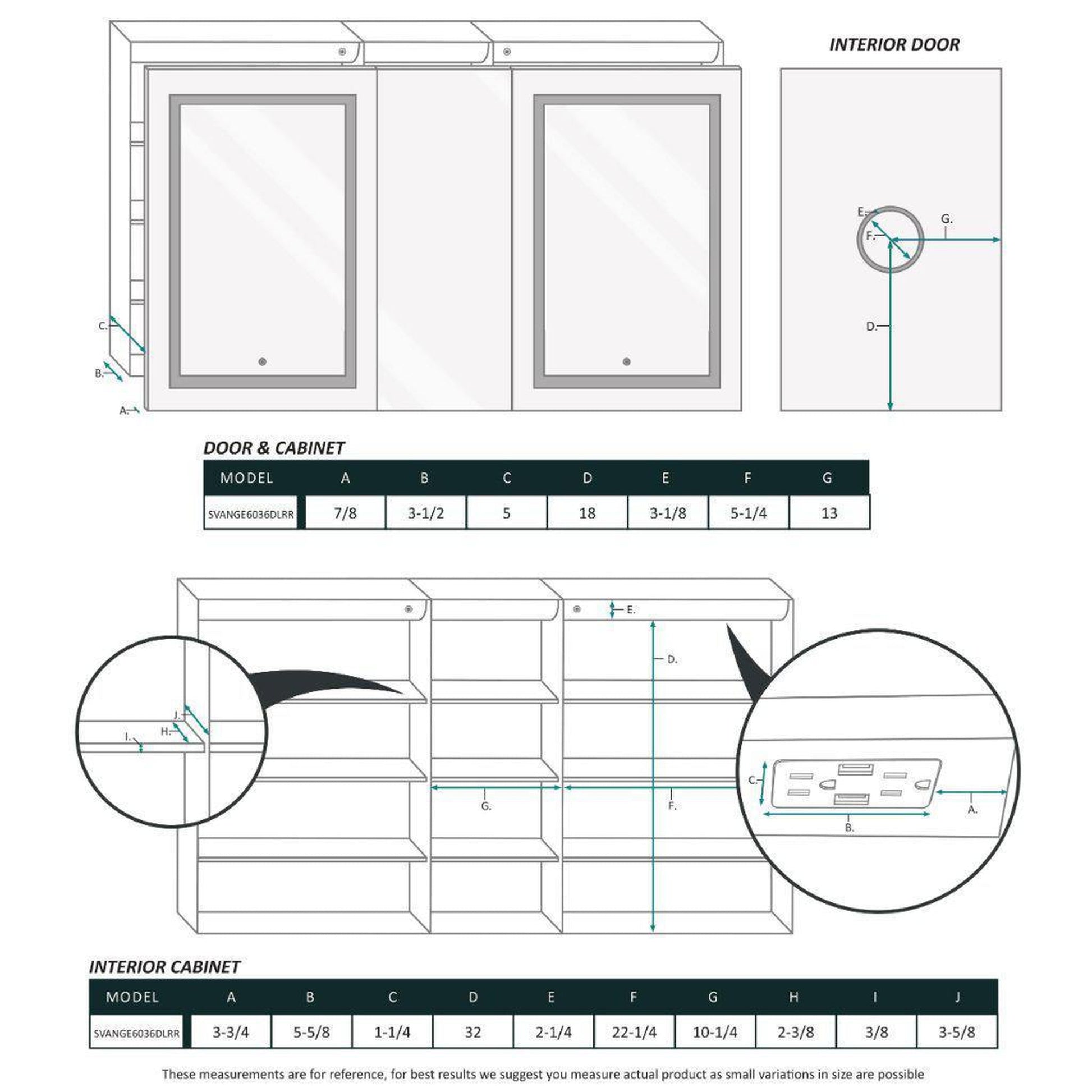 Krugg Reflections Svange 60" x 36" 5000K Double Left-Right-Right Opening Recessed/Surface-Mount Illuminated Silver Backed LED Medicine Cabinet Mirror With Built-in Defogger, Dimmer and Electrical Outlet