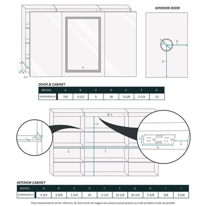 Krugg Reflections Svange 60" x 36" 5000K Single Tri-View Left-Left-Right Opening Recessed/Surface-Mount Illuminated Silver Backed LED Medicine Cabinet Mirror With Built-in Defogger, Dimmer and Electrical Outlet