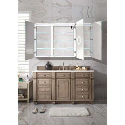 Krugg Reflections Svange 60" x 36" 5000K Single Tri-View Left-Right-Right Opening Recessed/Surface-Mount Illuminated Silver Backed LED Medicine Cabinet Mirror With Built-in Defogger, Dimmer and Electrical Outlet