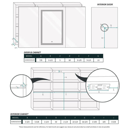 Krugg Reflections Svange 60" x 36" 5000K Single Tri-View Left-Right-Right Opening Recessed/Surface-Mount Illuminated Silver Backed LED Medicine Cabinet Mirror With Built-in Defogger, Dimmer and Electrical Outlet