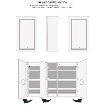 Krugg Reflections Svange 60" x 42" 5000K Double Left-Left-Right Opening Recessed/Surface-Mount Illuminated Silver Backed LED Medicine Cabinet Mirror With Built-in Defogger, Dimmer and Electrical Outlet