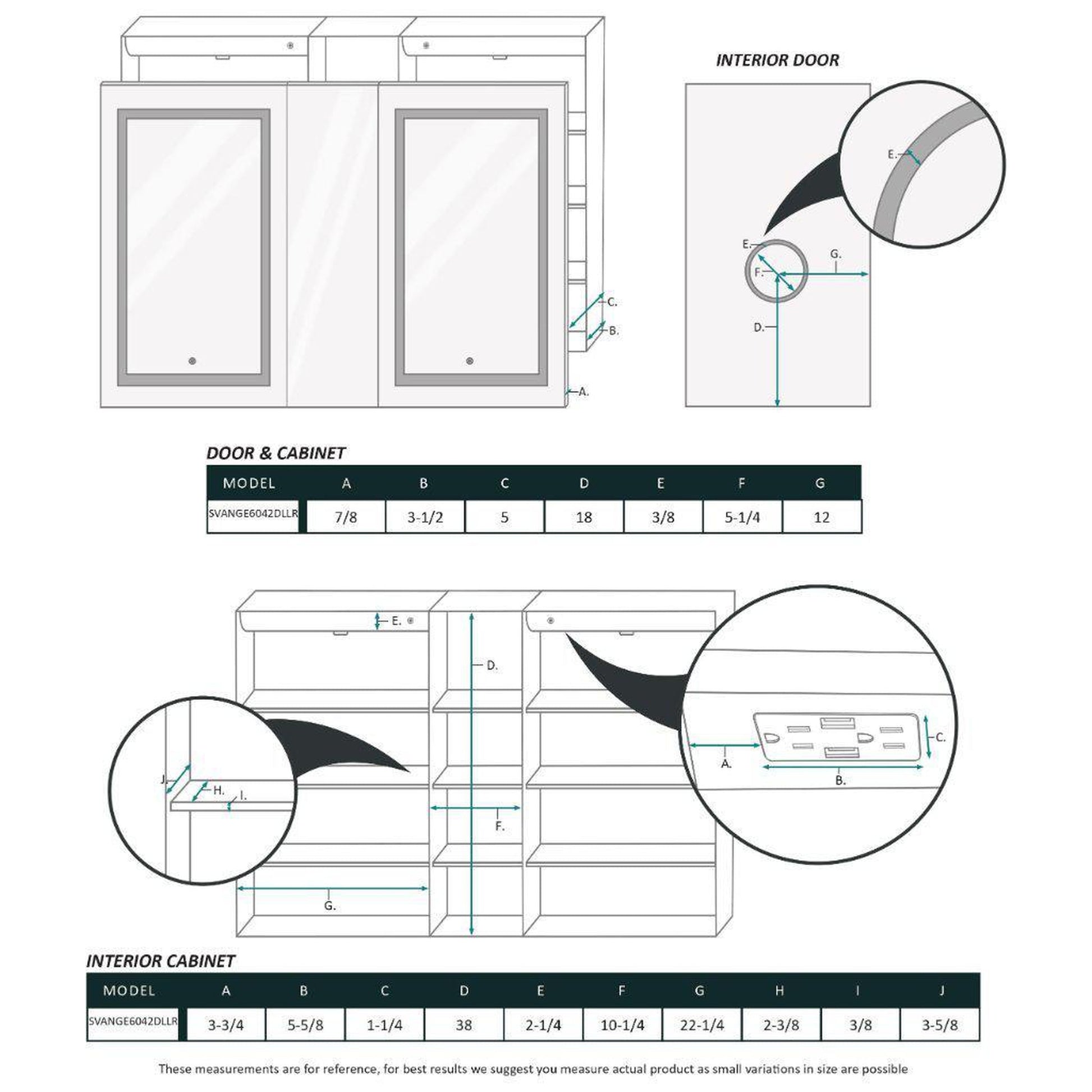 Krugg Reflections Svange 60" x 42" 5000K Double Left-Left-Right Opening Recessed/Surface-Mount Illuminated Silver Backed LED Medicine Cabinet Mirror With Built-in Defogger, Dimmer and Electrical Outlet