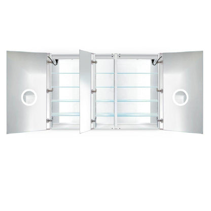 Krugg Reflections Svange 60" x 42" 5000K Double Left-Left-Right Opening Recessed/Surface-Mount Illuminated Silver Backed LED Medicine Cabinet Mirror With Built-in Defogger, Dimmer and Electrical Outlet