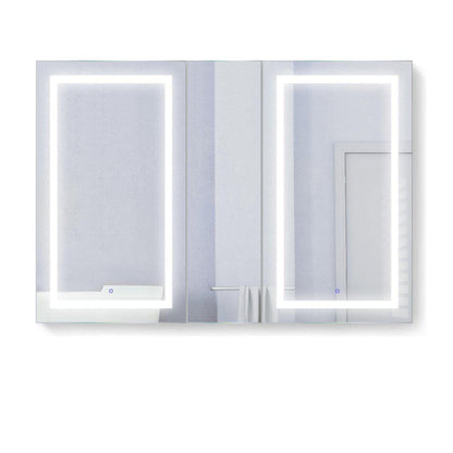 Krugg Reflections Svange 60" x 42" 5000K Double Left-Right-Right Opening Recessed/Surface-Mount Illuminated Silver Backed LED Medicine Cabinet Mirror With Built-in Defogger, Dimmer and Electrical Outlet