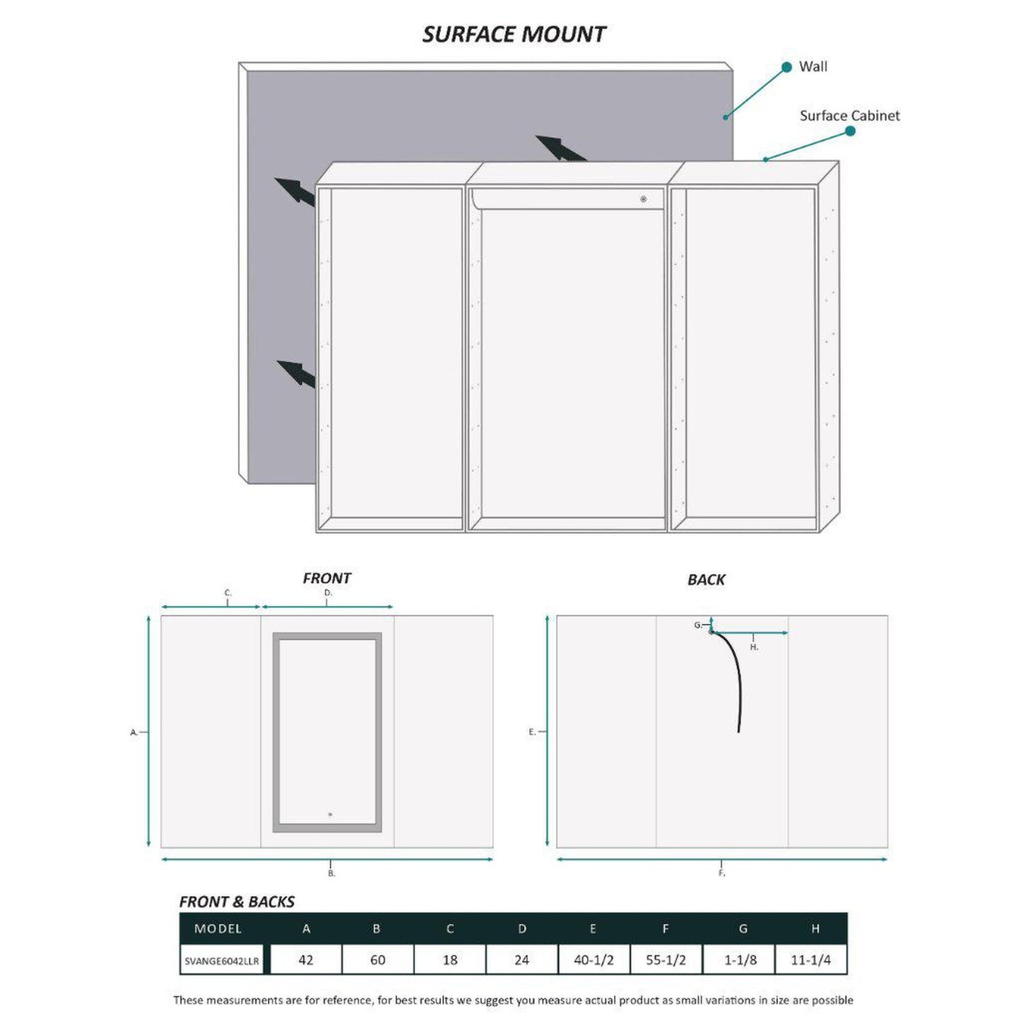 Krugg Reflections Svange 60" x 42" 5000K Single Tri-View Left-Left-Right Opening Recessed/Surface-Mount Illuminated Silver Backed LED Medicine Cabinet Mirror With Built-in Defogger, Dimmer and Electrical Outlet