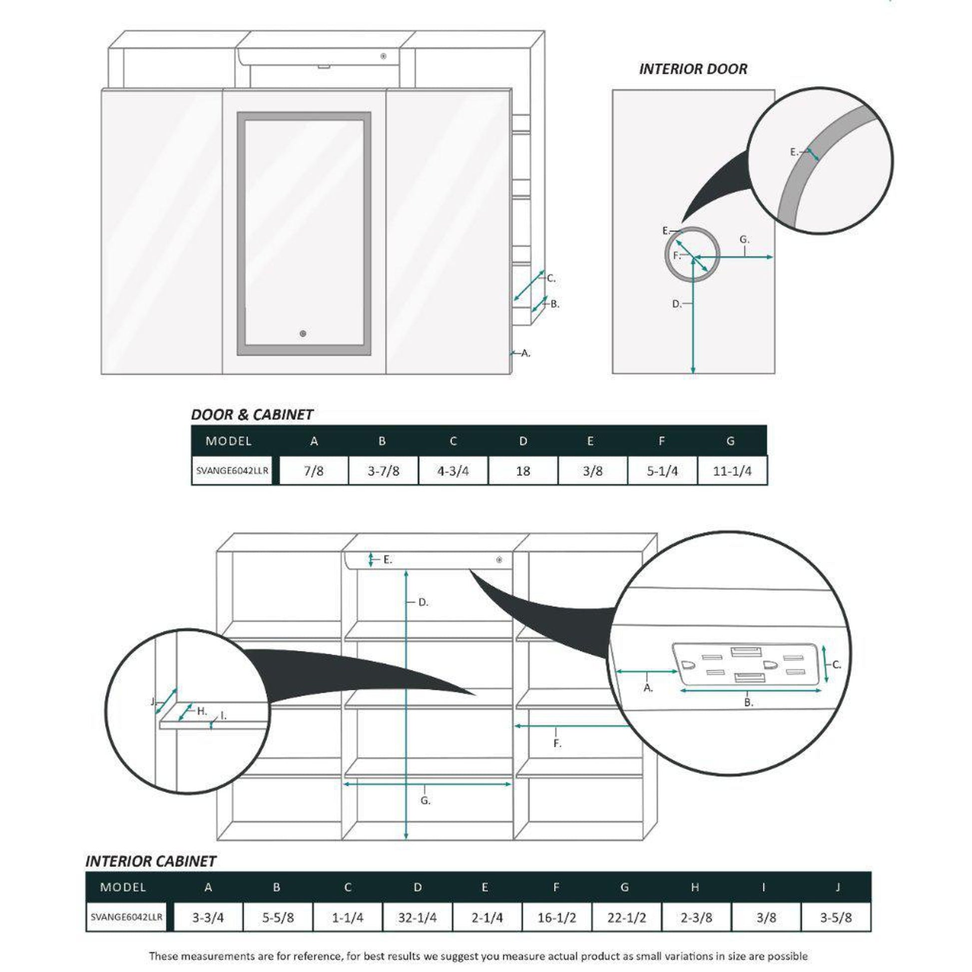 Krugg Reflections Svange 60" x 42" 5000K Single Tri-View Left-Left-Right Opening Recessed/Surface-Mount Illuminated Silver Backed LED Medicine Cabinet Mirror With Built-in Defogger, Dimmer and Electrical Outlet