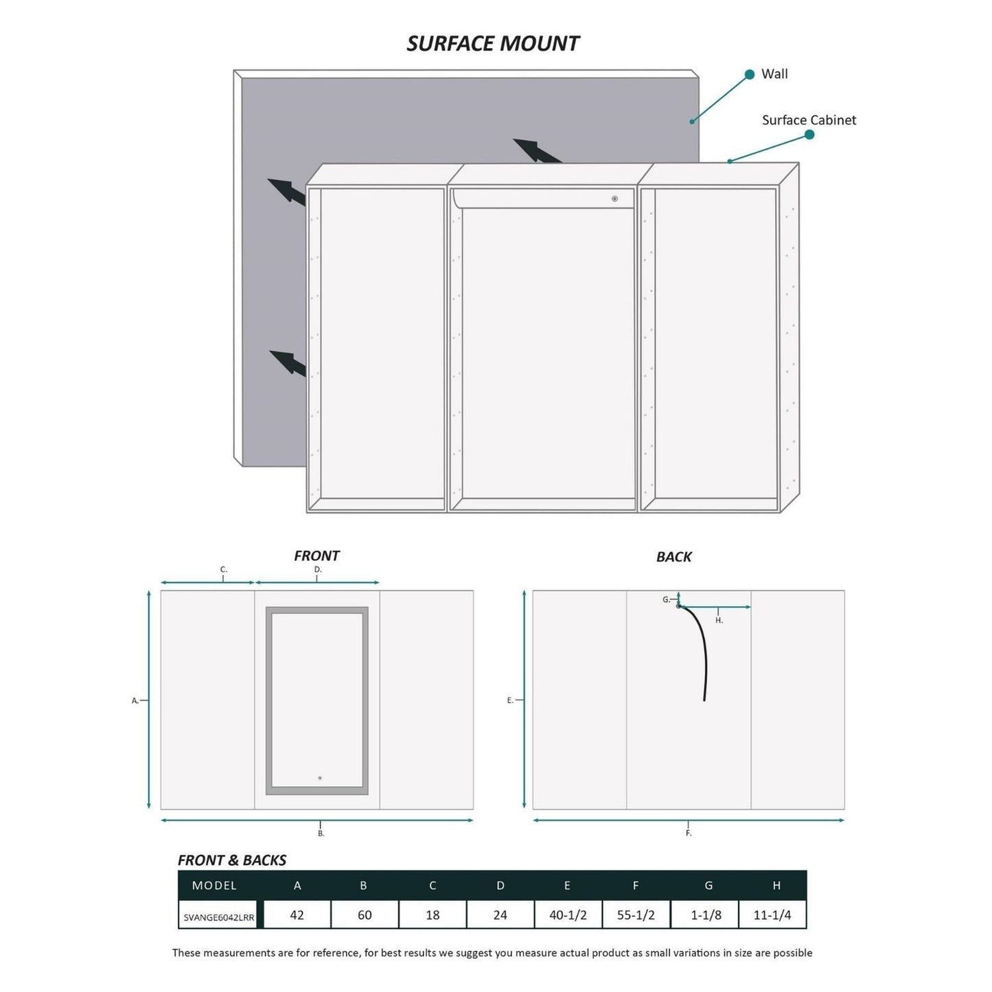 Krugg Reflections Svange 60" x 42" 5000K Single Tri-View Left-Right-Right Opening Recessed/Surface-Mount Illuminated Silver Backed LED Medicine Cabinet Mirror With Built-in Defogger, Dimmer and Electrical Outlet