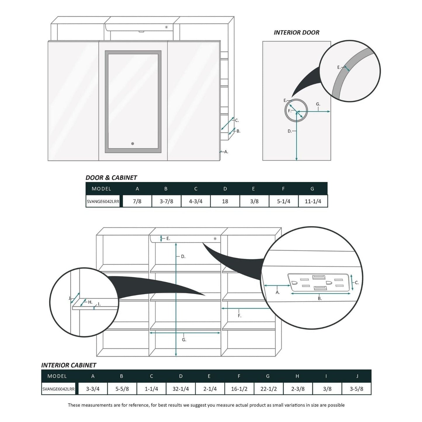 Krugg Reflections Svange 60" x 42" 5000K Single Tri-View Left-Right-Right Opening Recessed/Surface-Mount Illuminated Silver Backed LED Medicine Cabinet Mirror With Built-in Defogger, Dimmer and Electrical Outlet