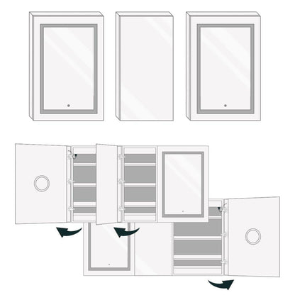 Krugg Reflections Svange 66" x 36" 5000K Double Tri-View Left-Left-Right Opening Recessed/Surface-Mount Illuminated Silver Backed LED Medicine Cabinet Mirror With Built-in Defogger, Dimmer and Electrical Outlet