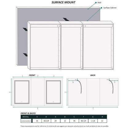 Krugg Reflections Svange 66" x 36" 5000K Double Tri-View Left-Left-Right Opening Recessed/Surface-Mount Illuminated Silver Backed LED Medicine Cabinet Mirror With Built-in Defogger, Dimmer and Electrical Outlet