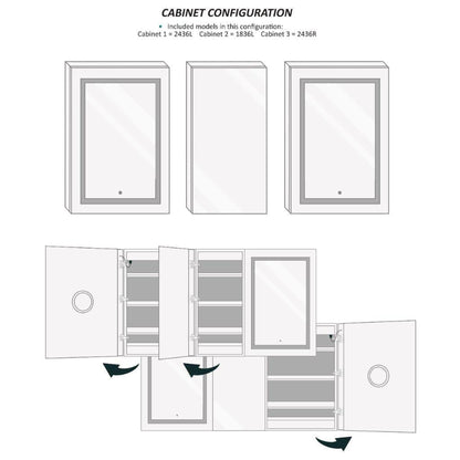 Krugg Reflections Svange 66" x 36" 5000K Double Tri-View Left-Right-Right Opening Recessed/Surface-Mount Illuminated Silver Backed LED Medicine Cabinet Mirror With Built-in Defogger, Dimmer and Electrical Outlet